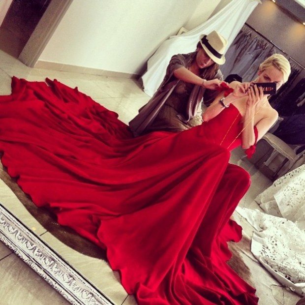 Ira Simonov red dress by anaelle haute couture אירה סימונוב אנאל לוי